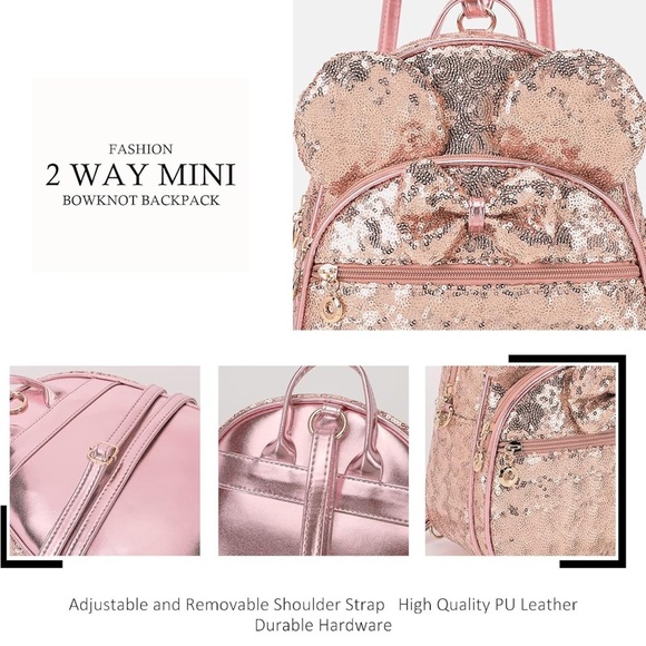 NWOT Mini Backpack Bowknot Polka Dot Daypacks Convertible Shoulderbag - Picture 5 of 16